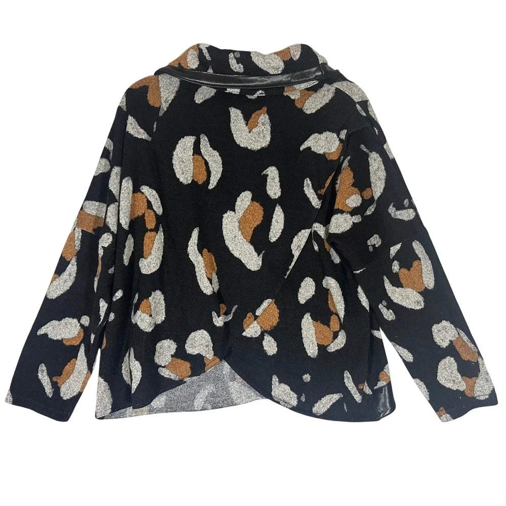 Joseph‎ Ribkoff Animal Print Cowl Neck Sweater Sz 10 Faux Leather Trim Mob Wife